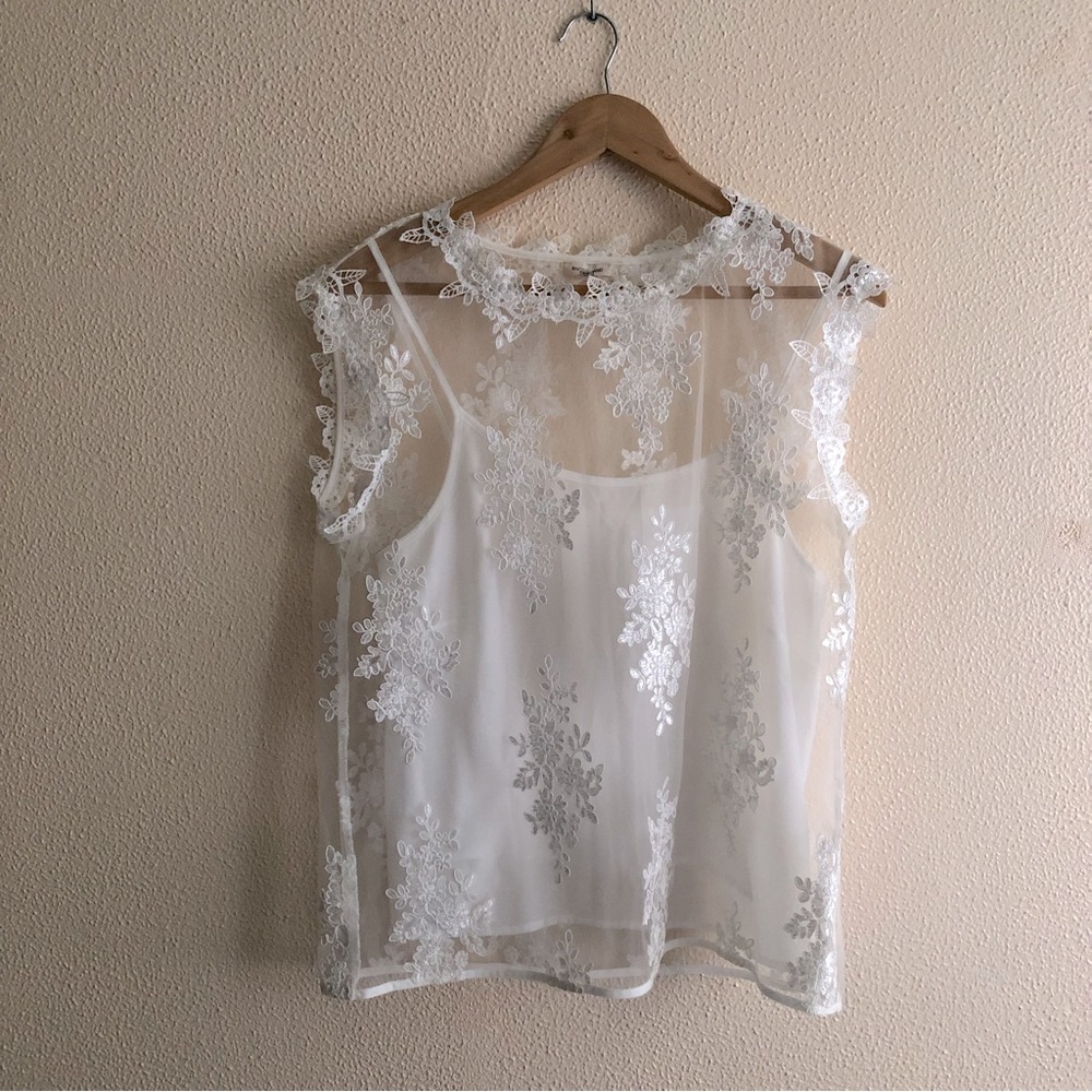 River Island white floral lace sheer sleeveless top